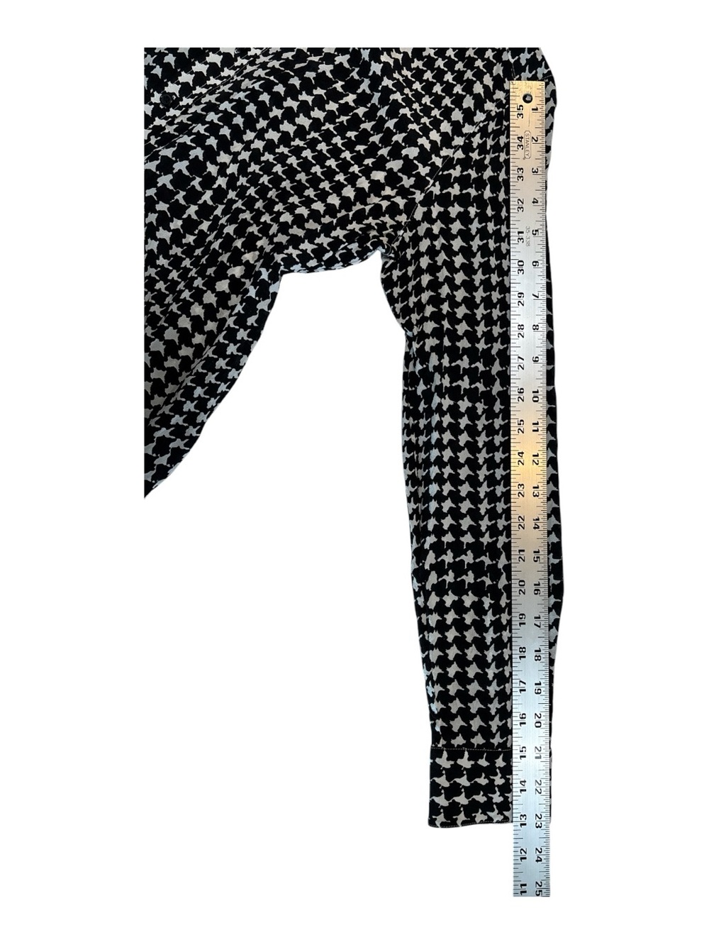 Ann Taylor Black and White Abstract Houndstooth Silk Button-Down Shirt - Picture 9 of 11